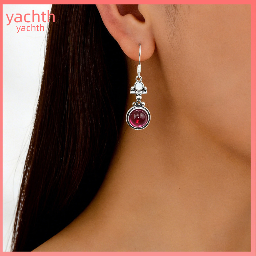 Garnet Hook Earrings Retro 1 Pair Natural Drop Ethnic Style Polished Smooth Stone Jewelry Gift for Women for Southeast