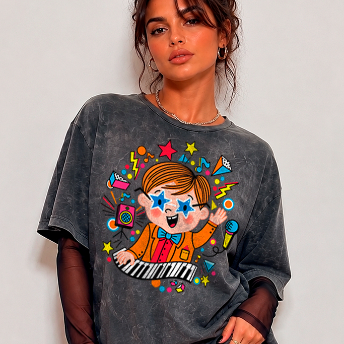 Camiseta Basica Estonada Estilo Vintage Retro Cantor Classico Sucesso Elton John Cartoon Cute Stone Wash Show