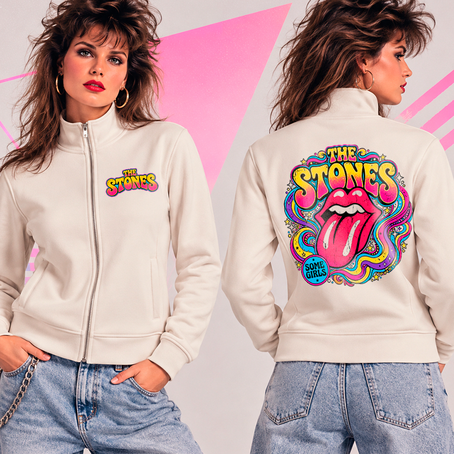 Jaqueta Estilosa Gola Alta Anos 80 Banda Rock Roll Rolling Stones Metal Vintage Retro Clássico Nostalgia Show Passeio