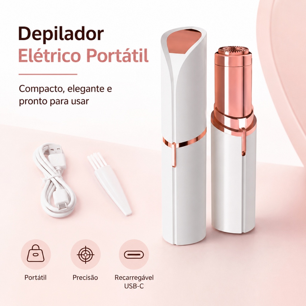 Depilador Eletrico Facial Indolor Batom Portatil Aparador Pelos Rosto Buco Recarregavel Tipo C Mini Bolsa Skincare Top