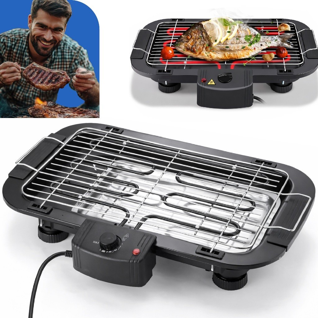 Churrasqueira Elétrica Portátil Inox Desmontável Grill Elétrico Bak Cozinha Apartamento Sem Fumaça Linha Top
