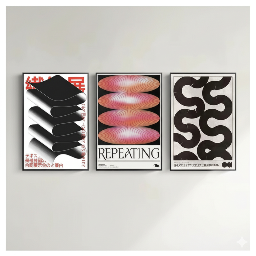 Quadros decorativos Japonês vintage abstrato (3 peças)