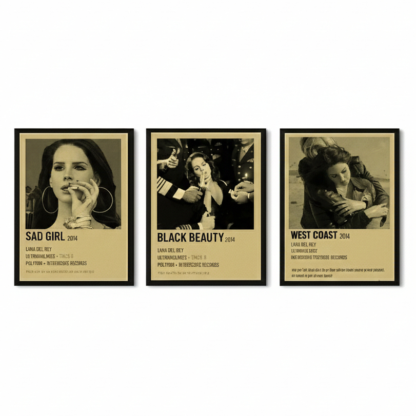 Quadros decorativos Artista Lana Del Rey álbuns vintage (3 peças)