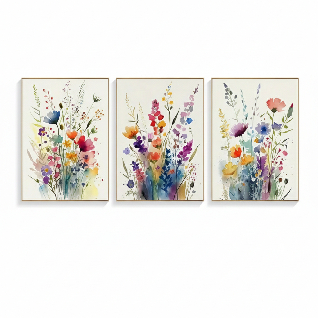 Quadro decorativo aquarela floral, vintage, arte de parede para quarto, sala de estar 40x60