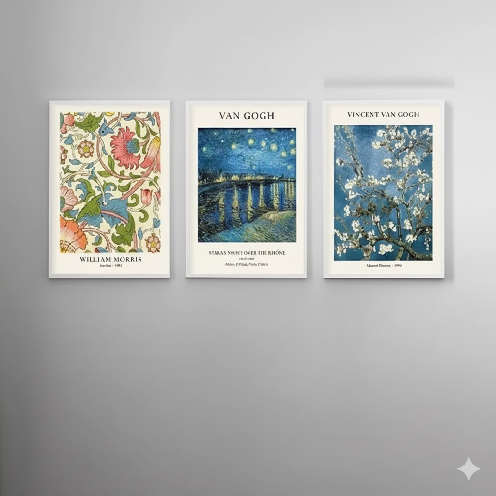 Quadros decorativos Van Gogh estrela vaso série parede arte, Matisse flor vintage (3 peças) 40x60
