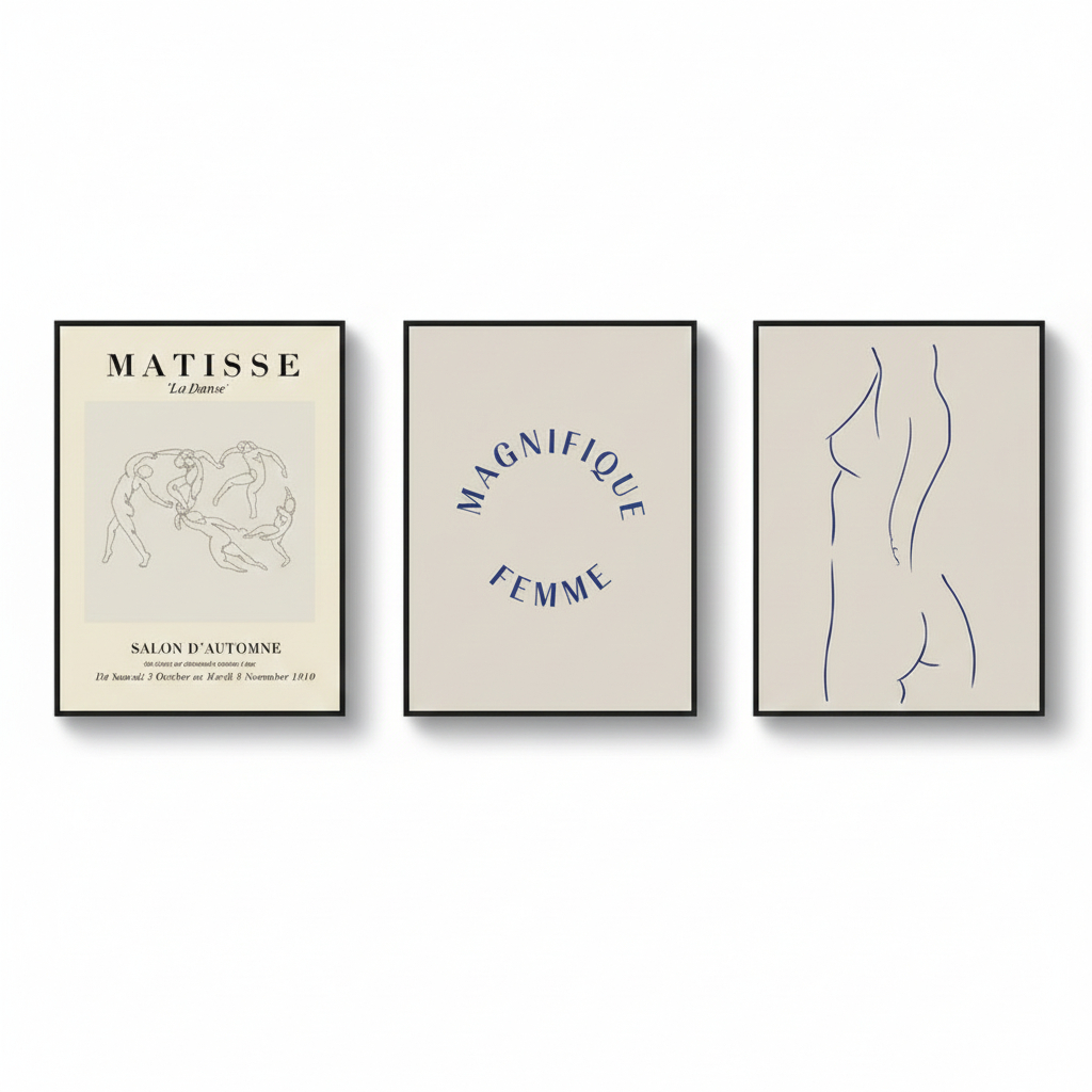 Quadros decorativos Vintage estético abstrato, folhas (3 peças)