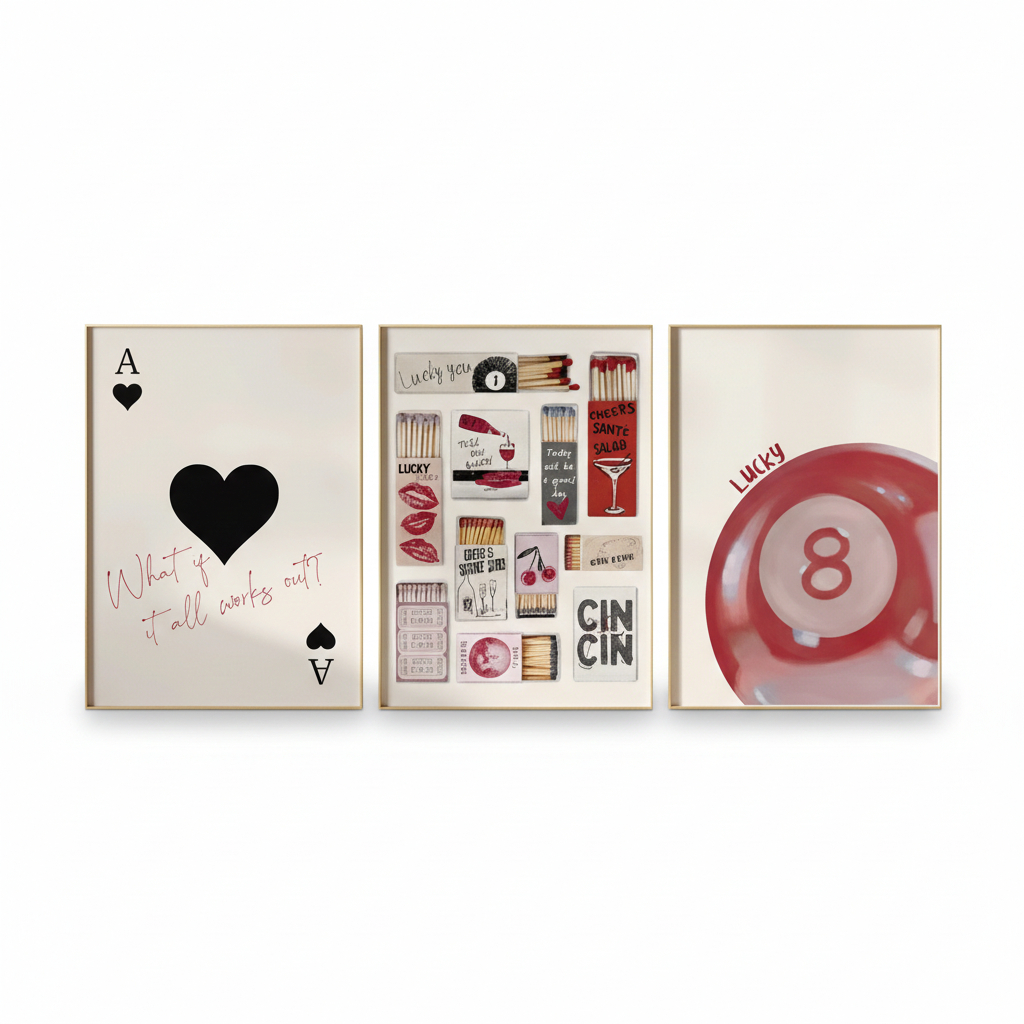 Quadros decorativos Modern Vintage Matchbox Ace of Hearts (3 peças)