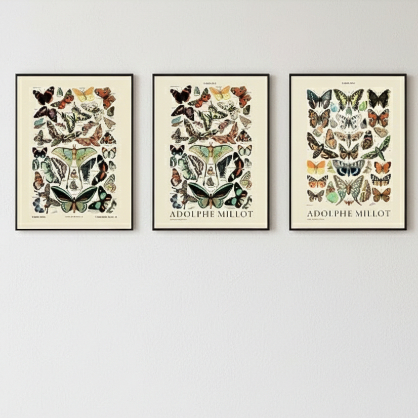 Quadros decorativos Nórdico vintage borboleta imagem da parede cartaz estilo moderno (3 peças)