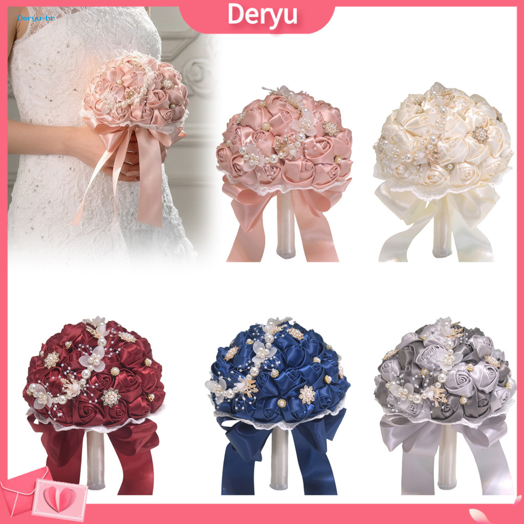 Artificial Bridal Bouquets for Wedding Elegant Faux Floral Silk Rose Bouquet with Chiffon Ribbon – Realistic for for S