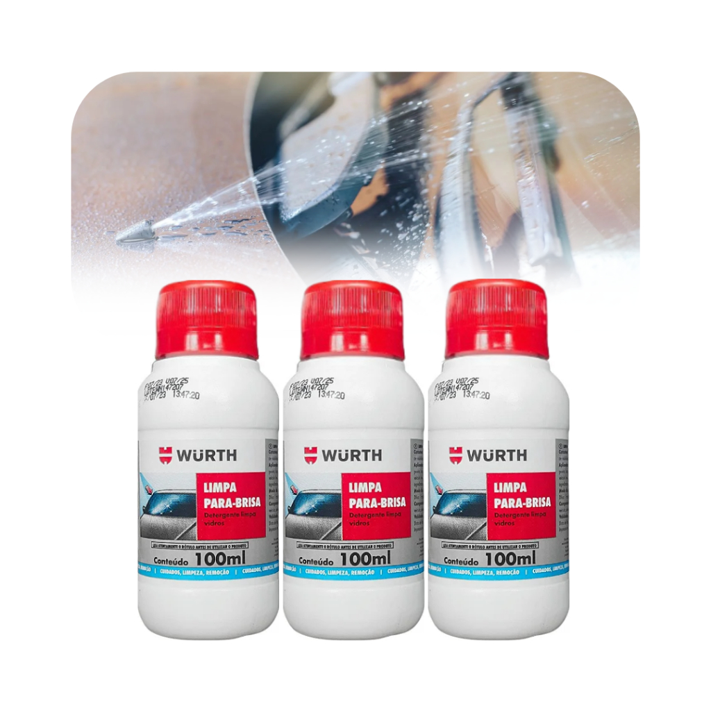 Kit 3 Aditivos Limpador Parabrisa Wurth 300ml Esguicho Água Reservatório Limpeza Vidros