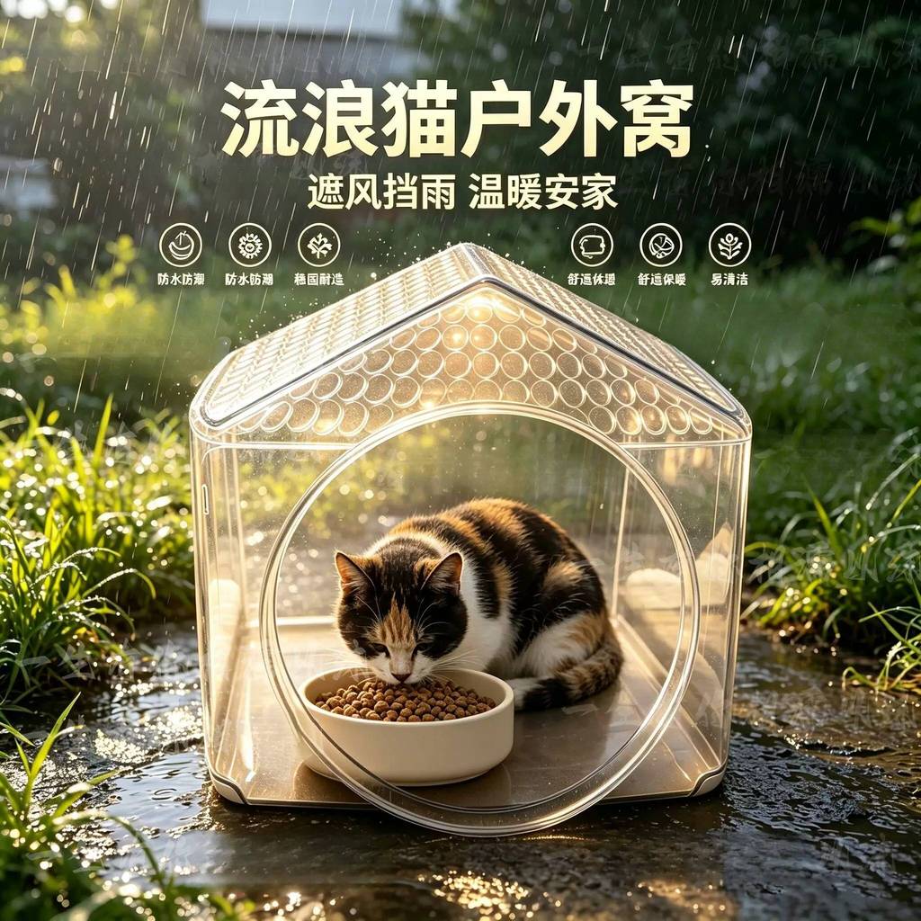 Gato vadios ninho ao ar livre novo dossel à prova dwaterproof água ao ar livre transparente gato escondendo casa quatro