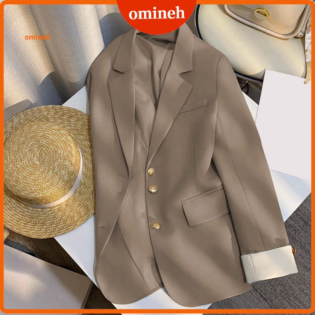 Women Suit Coat Women’s Long Sleeve Single-breasted Blazer Jacket with Lapel Collar and Flap Pockets – Loose Fit Off