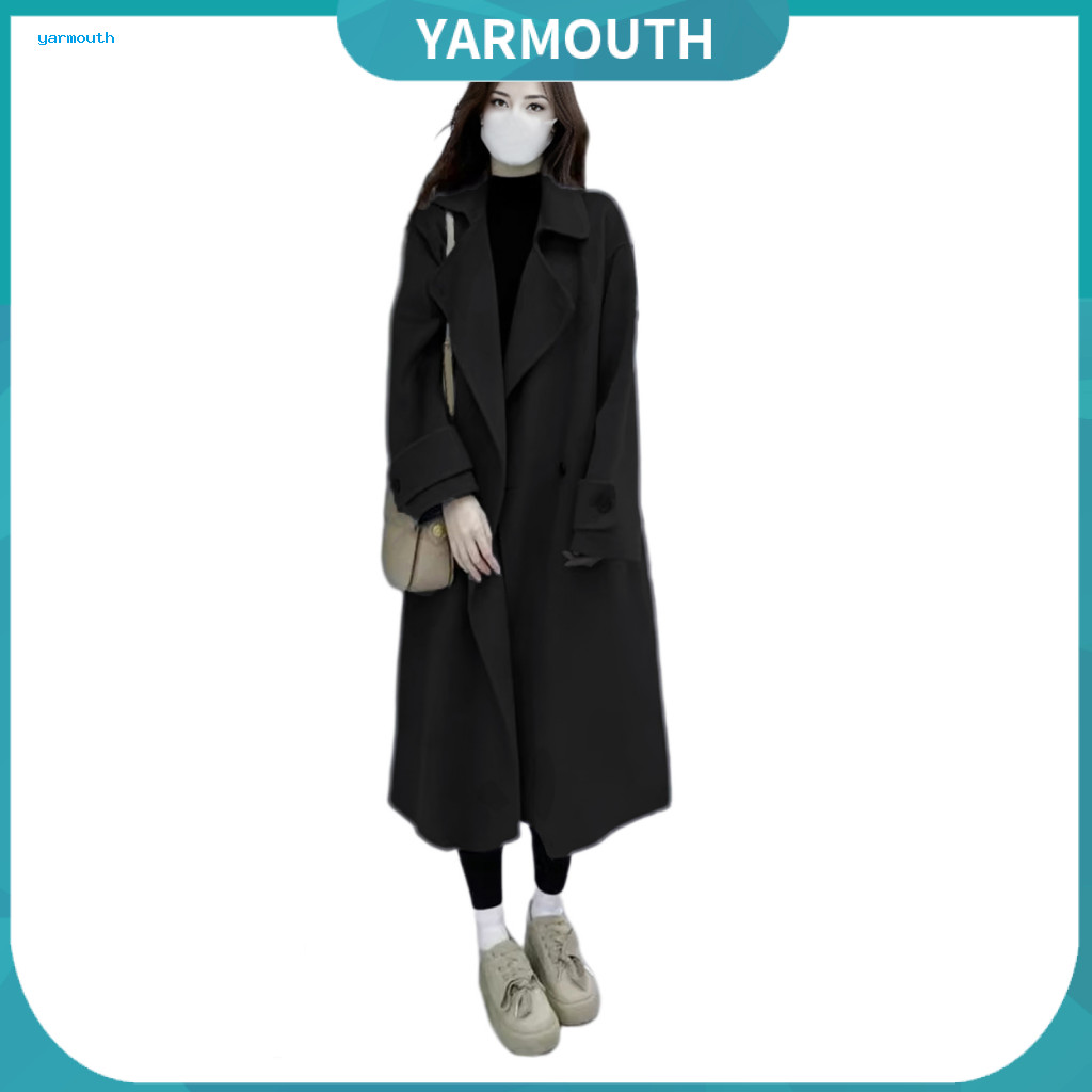 Lapel Coat Women Woolen Women’s Winter Overcoat Double-breasted Mid-length with Turn-down Collar Pockets Loose Fit The