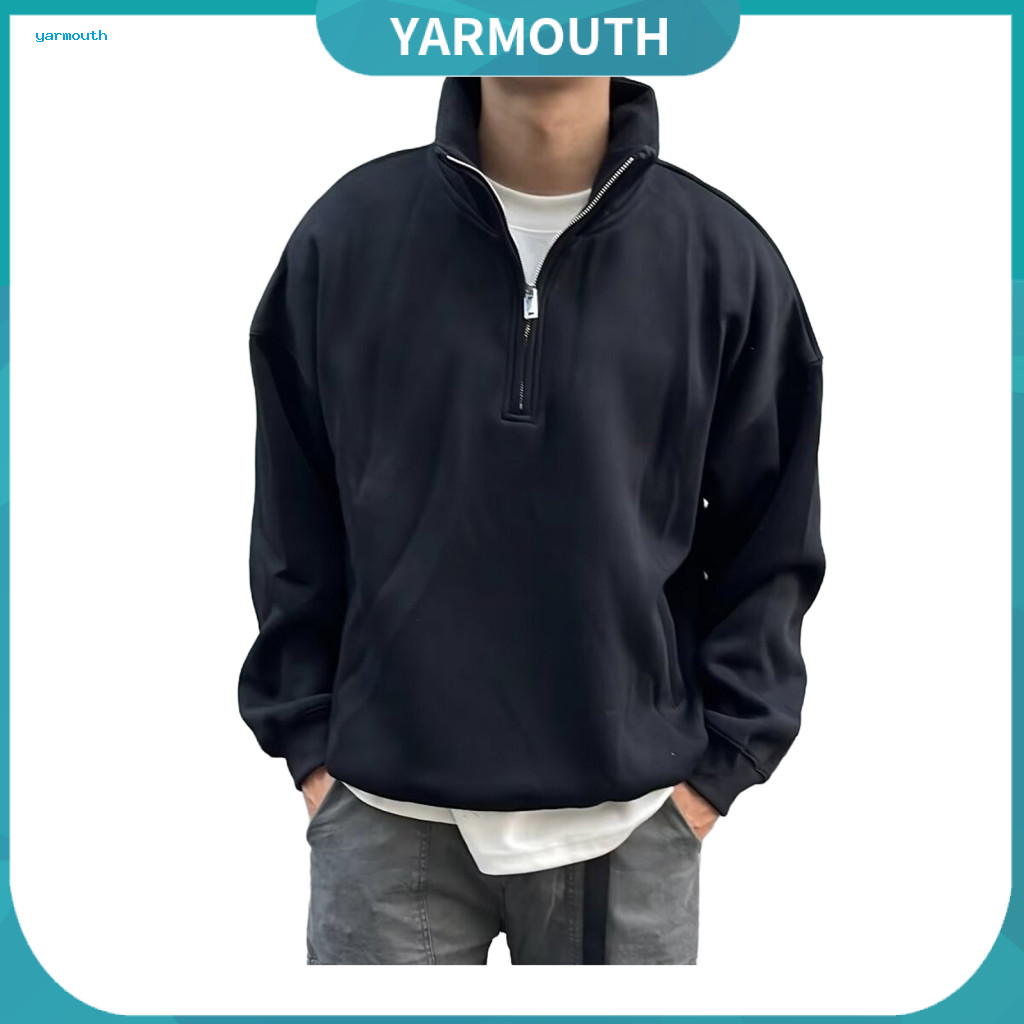 Men Solid Color Sweatshirt Sweater Men's Fall Winter Half-zip Stand Collar Pullover Casual Loose Fit Long Sleeve Top Str