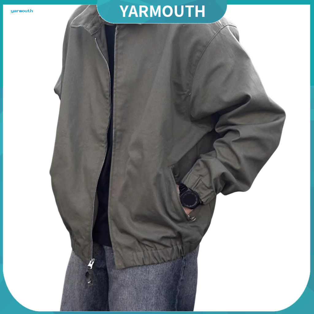 Men Solid Color Jacket Coat with Lapel Collar Men's Casual Long Sleeve Pockets Loose Fit Street Style Outerwear for Ever