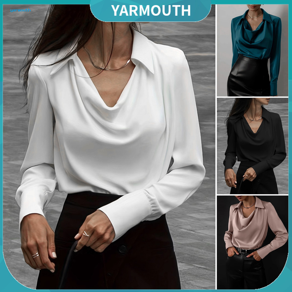 Long Sleeve Women Top Solid Color Shirt Women’s Casual Loose Fit Blouse with Lapel Collar – Perfect for Office Vacat