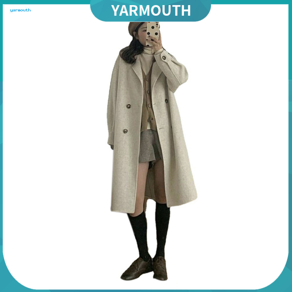 Women Jacket Woolen Windbreaker Women’s Winter Overcoat Thickened Double-breasted Loose Fit Coat with Turn-down Collar