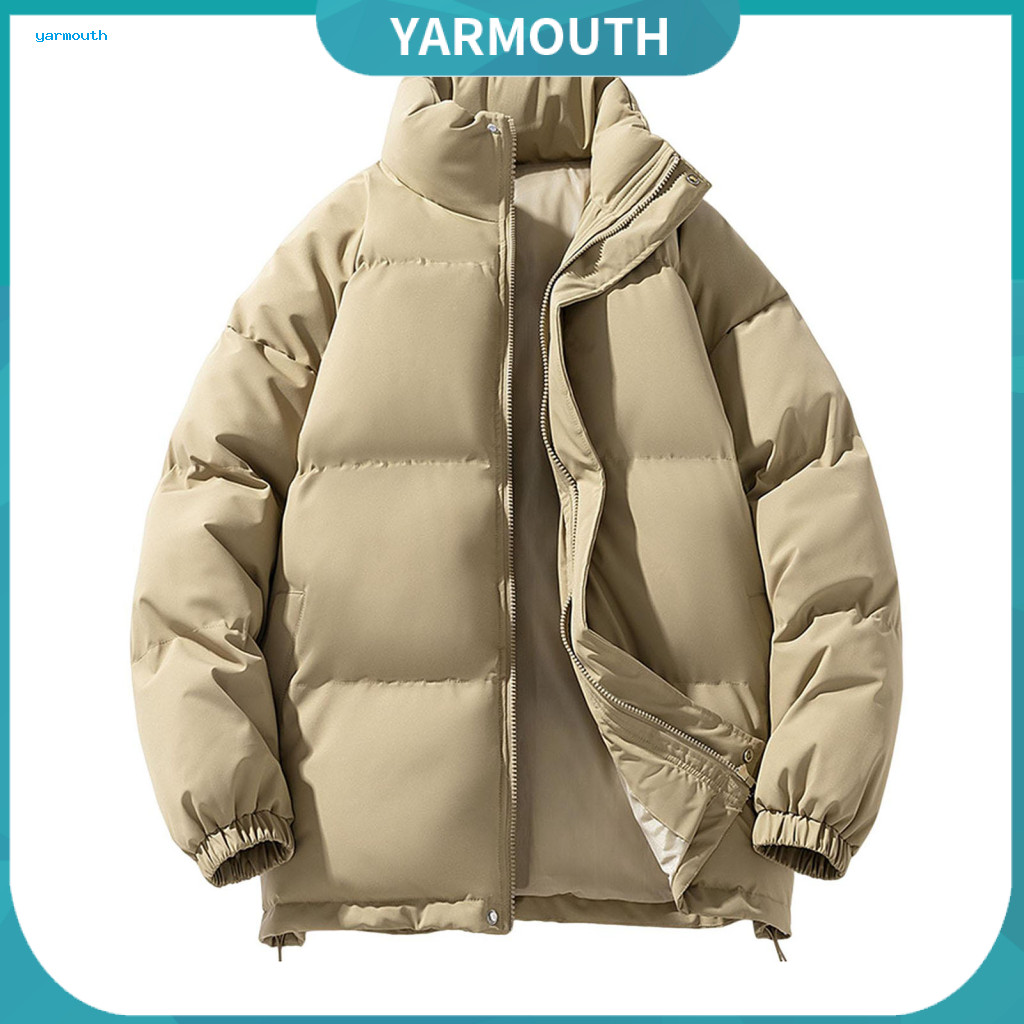 Loose Fit Jacket Cotton Coat Winter Puffer for Women Stand-up Collar Long Sleeve Zipper Front Thickened Warm Outwear wit