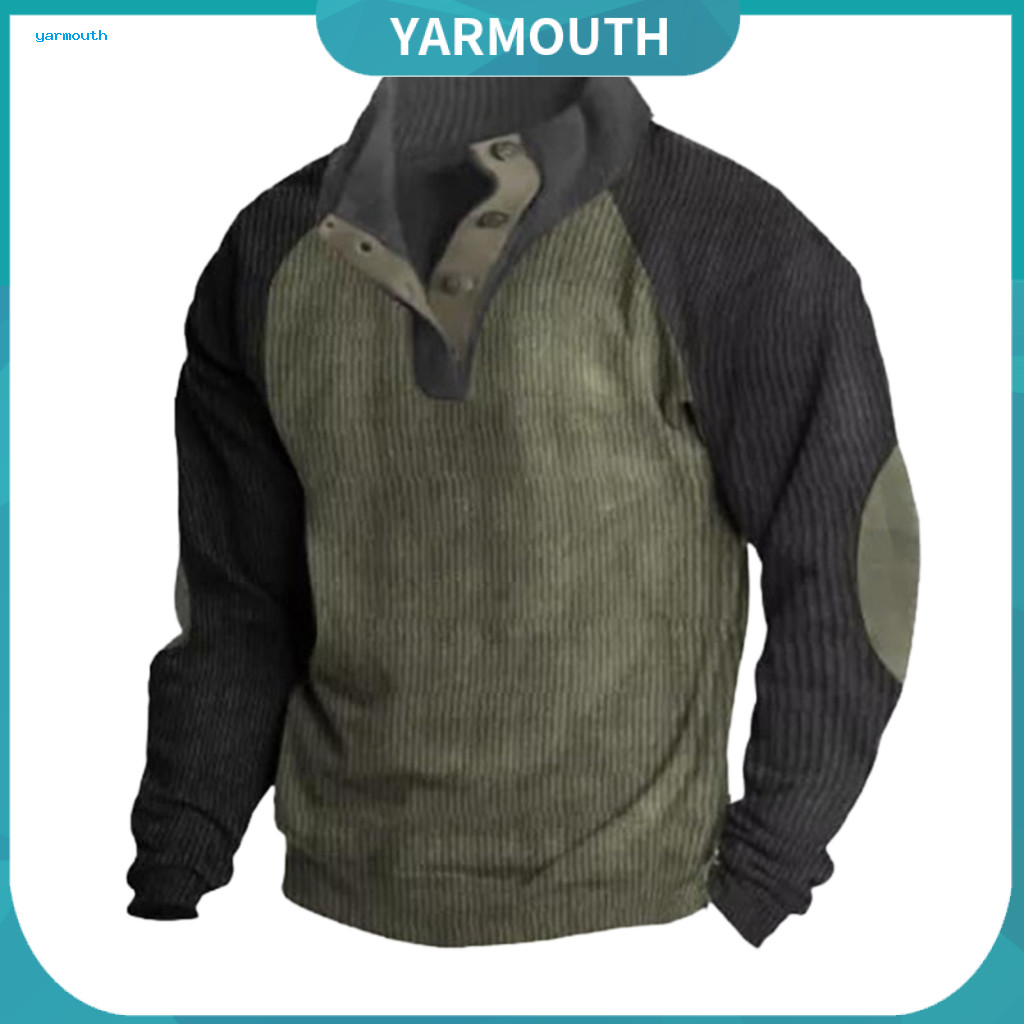 Patchwork Shirt Men Spring Autumn Men’s Sweatshirt Colorblock Retro Half-zip Stand Collar Loose Fit Long Sleeve Top Pl