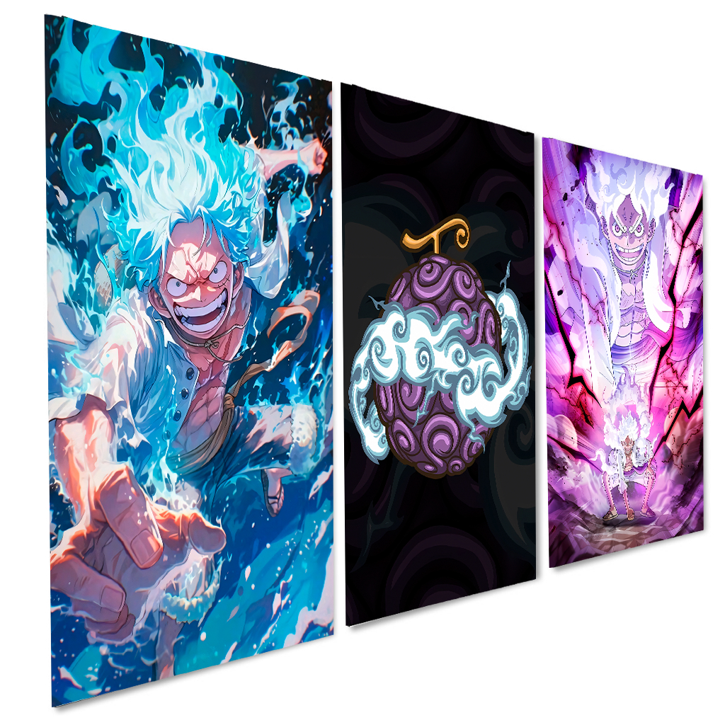 Kit 3 Quadros Decorativos Anime One Piece Luffy Gear Akuma no Mi ou Gomu Gomu no Mi DECORAÇÃO