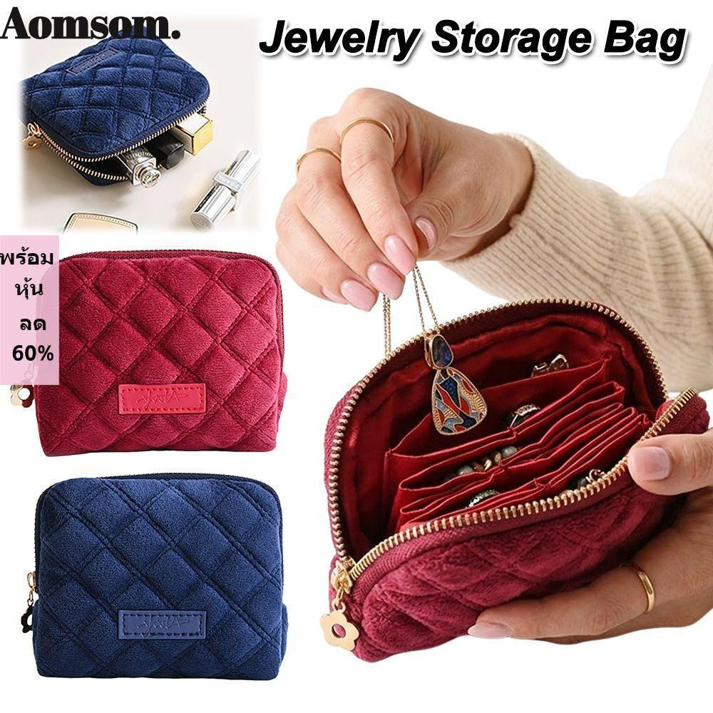 Bolsa De Armazenamento De Colar AOMSOM , Joias Com Zíper De Borla De Grande Capacidade , Padrão De Diamante Portátil Vel