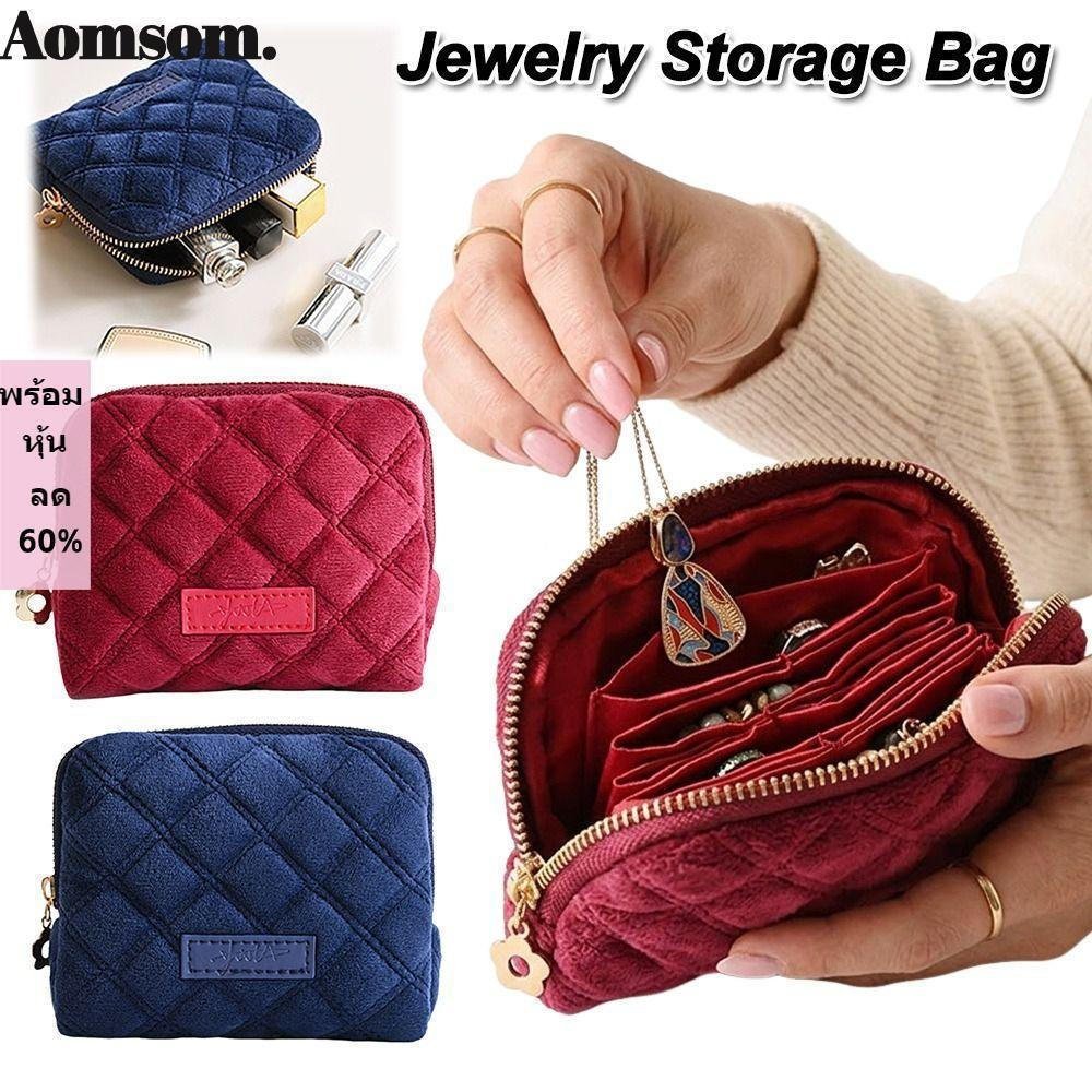 Bolsa De Armazenamento De Colar AOMSOM , Joias Com Zíper De Borla De Grande Capacidade , Padrão De Diamante Portátil Vel