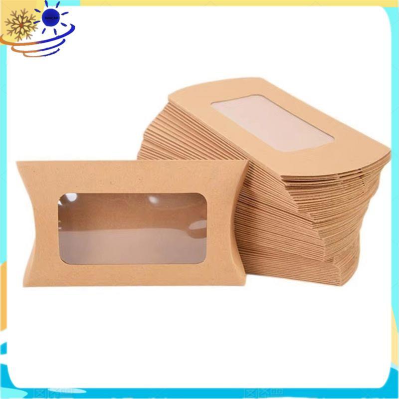 [Le's Shop] 100 Unidades De Travesseiro Caixa De Doces Caixas De Embalagem De Papel Sacos Com Janela Transparente Biscoi