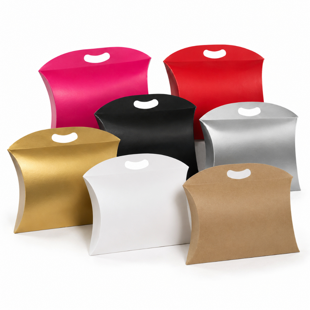 Kit 20 Unidades de Caixa Travesseiro T-1 22x24,5x6,5   Alça Papel Cartão Embalagem Presente Várias Cores