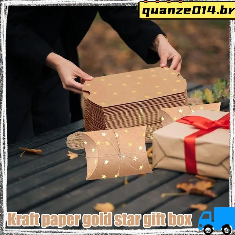 Caixas De Chocolate De Papel Em Forma De Travesseiro Vazio Caixa De Embalagem De Doces Padrão De Estrelas Douradas Peque