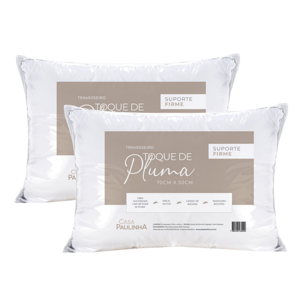 Kit 2 Un de Travesseiro Toque de Pluma Firme Embalagem Rolinho Não Deforma Branco