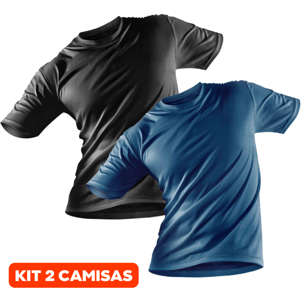 Kit 2 Camisas Proteção Solar UV Masculina Academia Fitness Manga Curta Blusa Térmica Praia Piscina