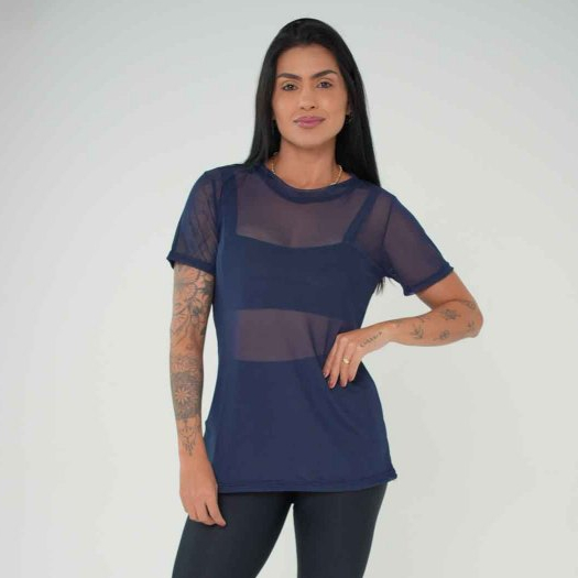 Blusa Feminina de Tule Transparente com Manga Roupa de Academia Moda fitness
