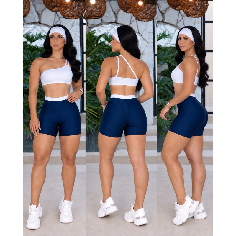 conjunto de short cross top nula manga fitness academia