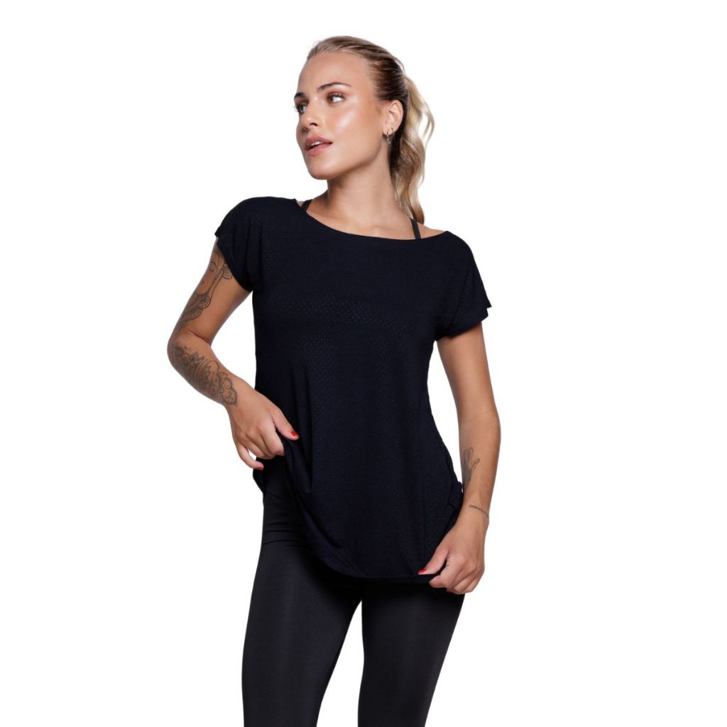 Blusa Fitness Dry Fit Academia Manga Curta Feminina Furadinha