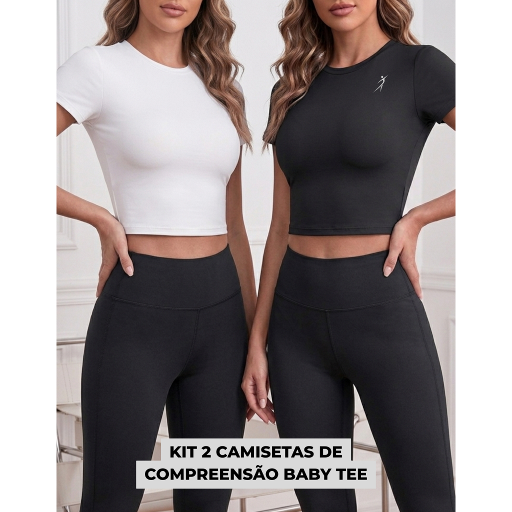 Kit 2 Blusa De Compressão Fitness Academia Baby Tee Feminina Slim Fit Manga Curta Ajuste Perfeito