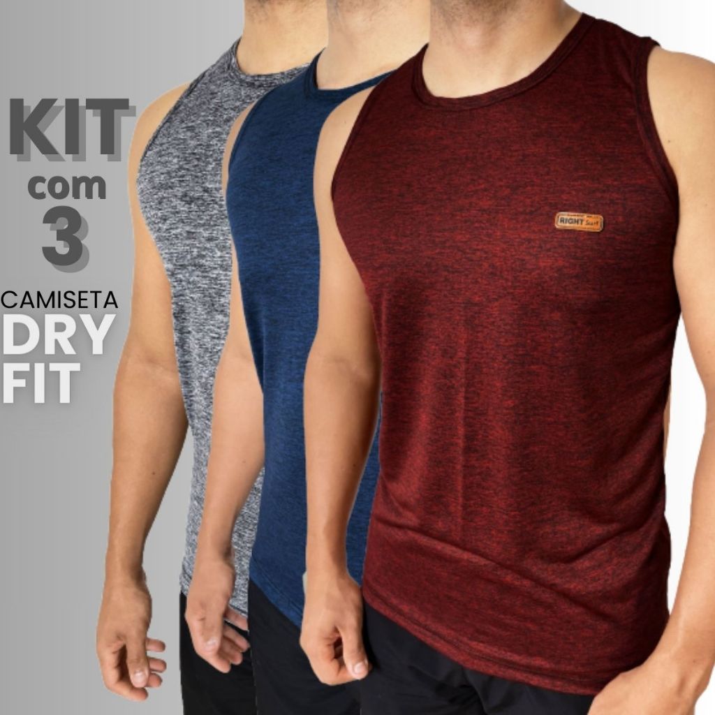Kit 3 Camisetas Regata Dry Fit Camisa Masculina Academia Moda Fitness sem manga