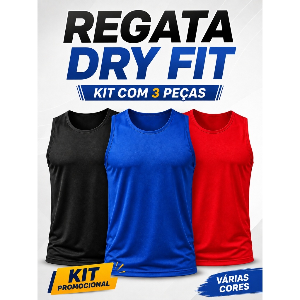 Kit 3 Regata Masculina Dry para Academia e Treino Camiseta Sem Manga Fitness Premium