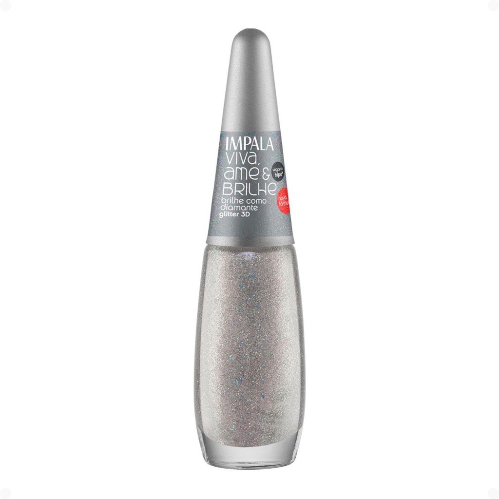 Esmalte Glitter 3D Impala Viva, Ame e Brilhe Brilhe como Diamante 7,5ml