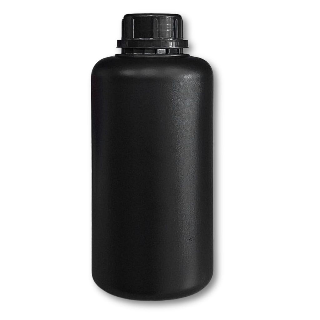 FRASCO 1000mL REDONDO - PEAD PRETO - MATERIAL VIRGEM GASOLINA, PRODUTO QUÍMICO, ESSÊNCIAS, ALCOOL