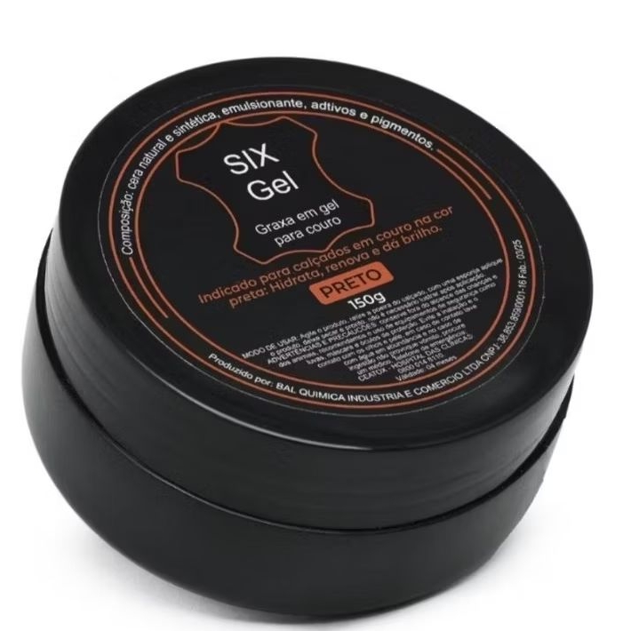 SIX Gel GRAXA EM GEL PRETO 150 g  PARA COURO: SAPATO SOCIAL, BOTINA, COTURNO, BOTAS