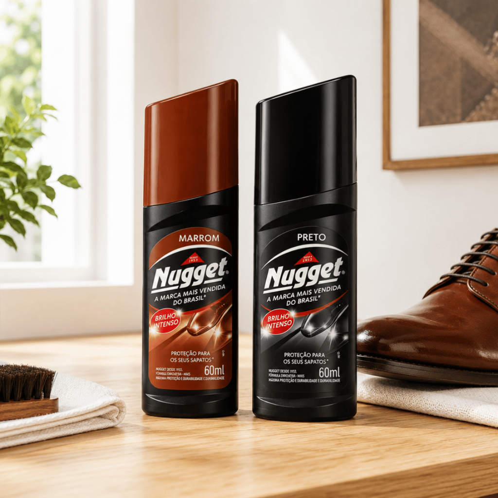 Kit Polidor Sapato Líquido Preto E Marrom Nugget Frasco 60ml
