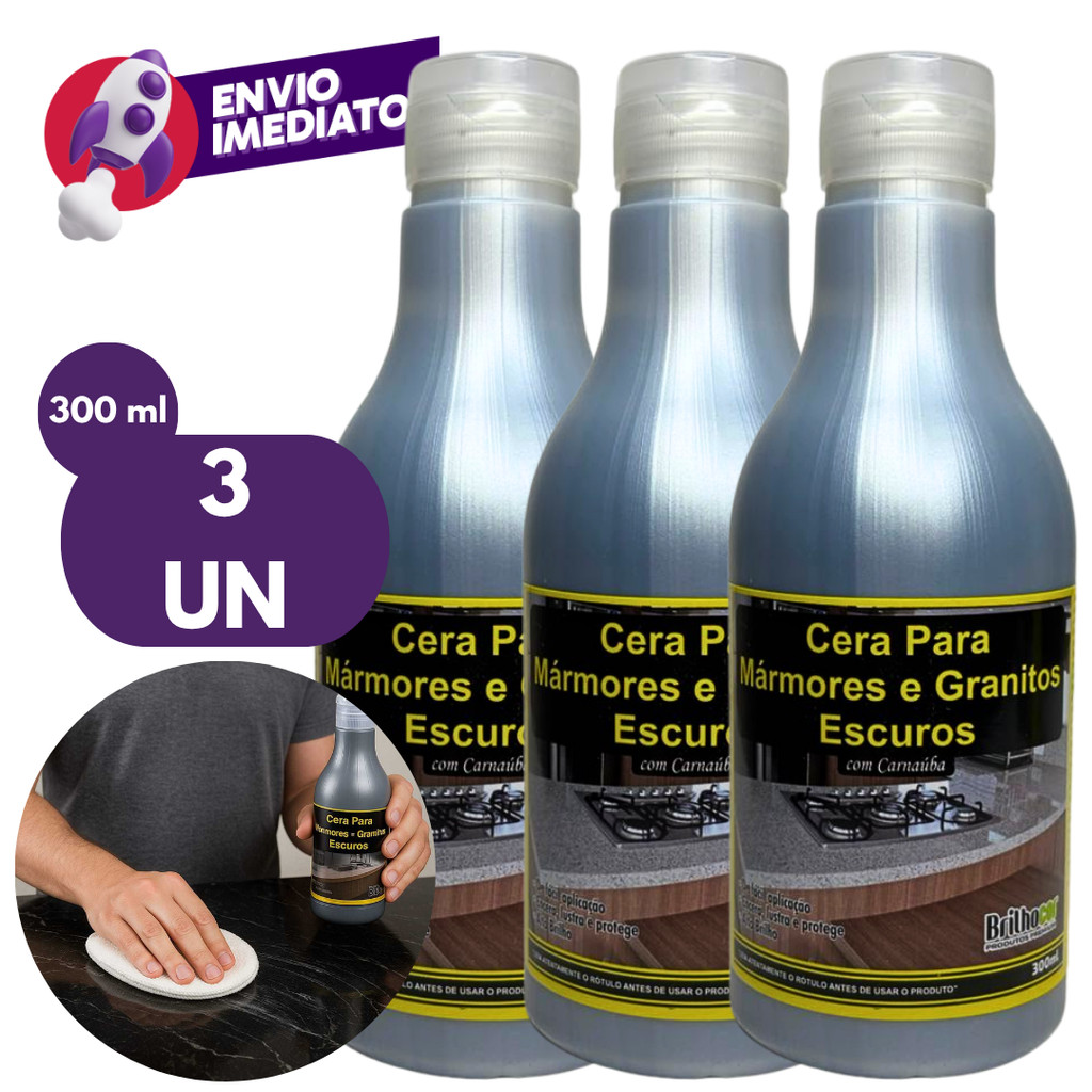 Cera Mármore E Granito Preto E Escuro Com Carnaúba 300ml Proteção Brilho Mesa Bancada Kit 1,2 Ou 3Un