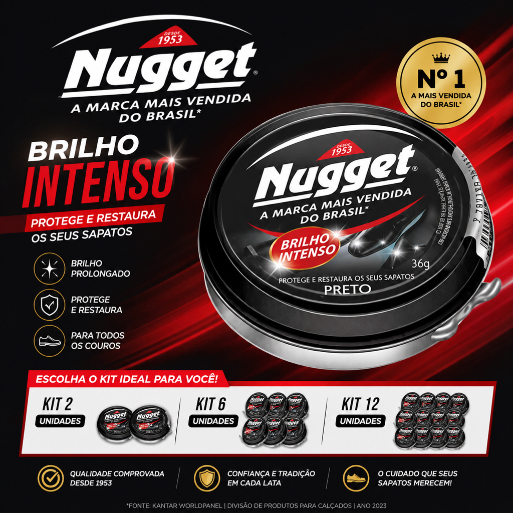 Kit Nugget graxa para sapato | Brilho e Proteção | 36 gramas | Preto
