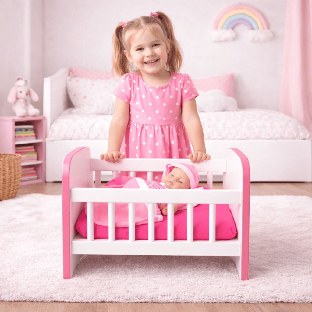 Brinquedo | Berço para Boneca Infantil | 58cm | Reborn | Cores  Azul / Rosa / Branco