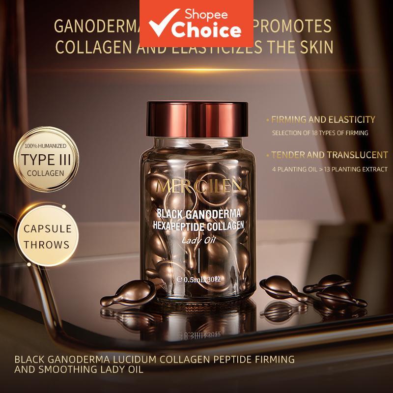 Óleo Essência Firmador de Ganoderma e Colágeno MENGXILAN, 0,5ml × 30 Cápsulas, Hidrata e Ilumina a Pele do Rosto.