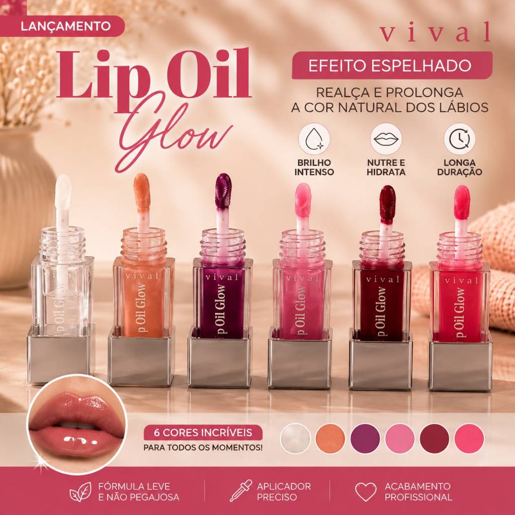 Lip Oil Glow (óleo hidratante para os lábios com efeito de brilho 9,5ml vivai