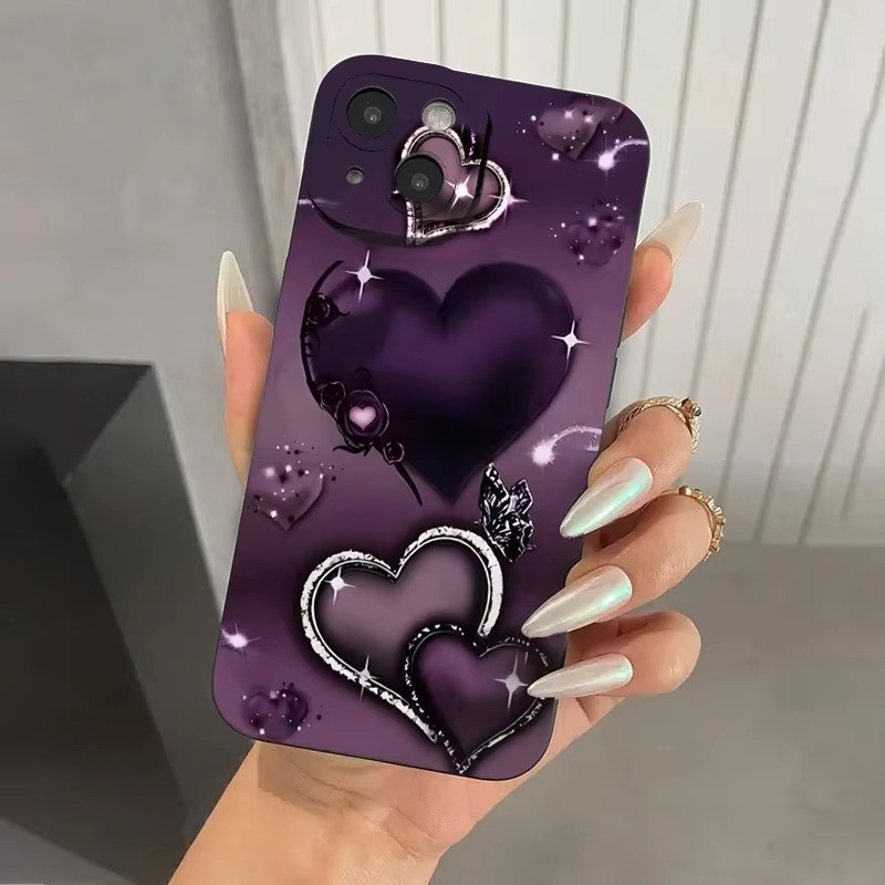Capa De Design Roxo Em Forma De Coração Para Redmi 13 14C 12 13C Note 14 13 12 11 Pro Plus Turbo 12S 10 Macia