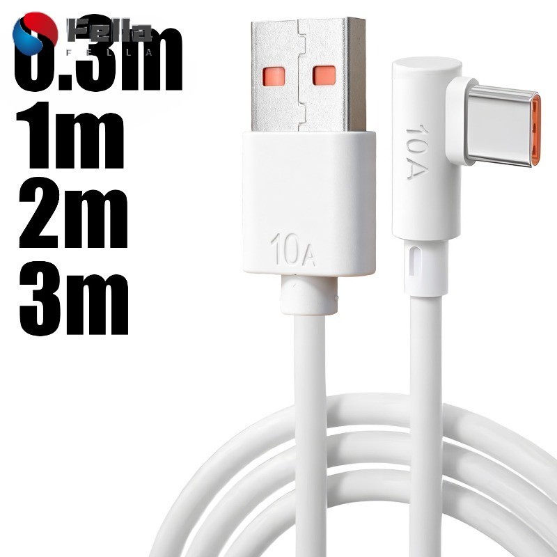 Cabo Tipo C De Carregamento Super Rápido De 66 W Com Design De Ângulo Reto | Conector Em Forma De L Para Huawei Xiaomi H