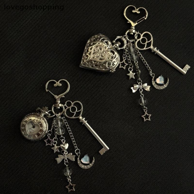 [lovego] Elegante Chaveiro em Forma de Coração Oco com Corrente de Relógio, Design Steampunk, Colar Vintage, Joia, Prese