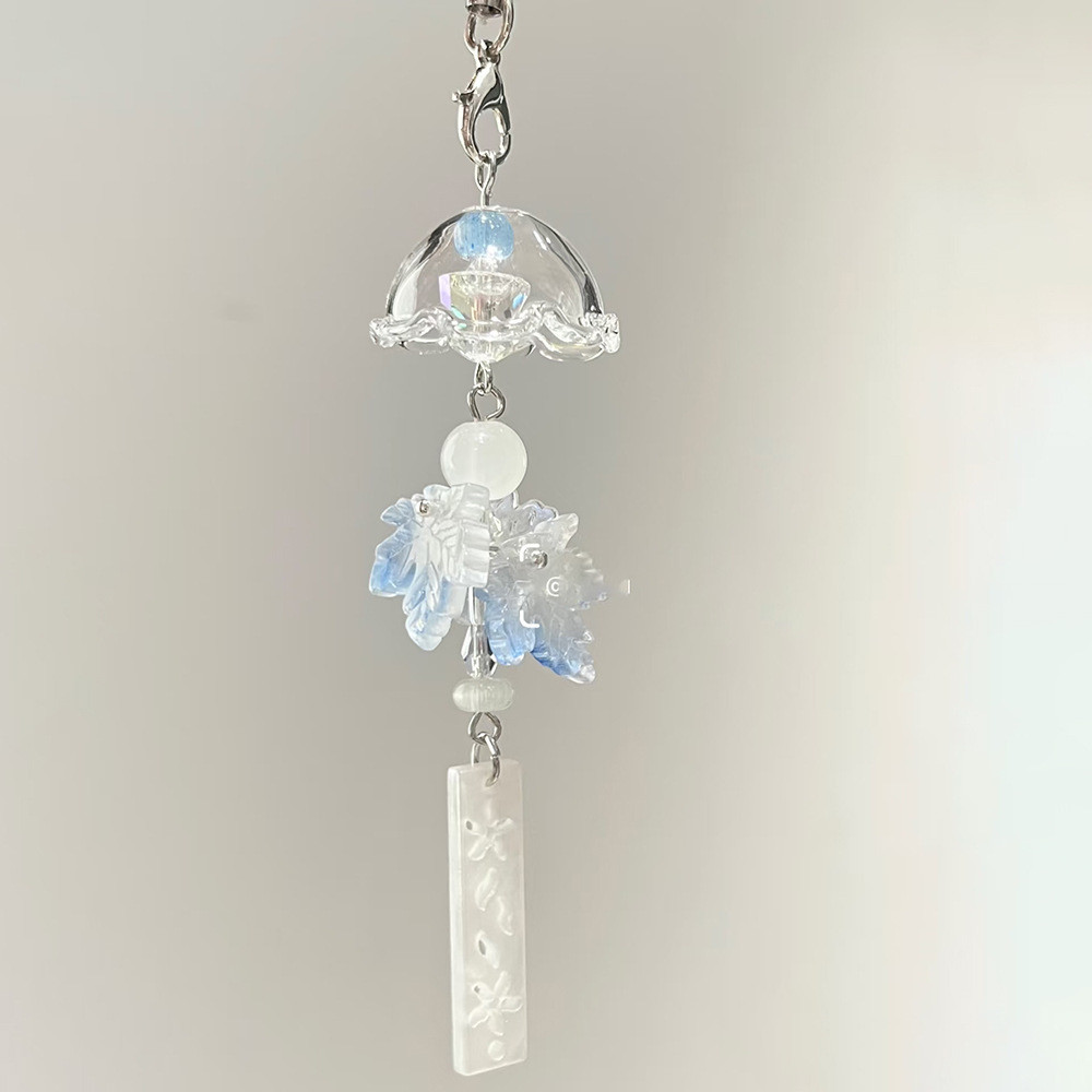 Pingente decorativo de sino de vento em forma de folha de bordo, corrente suspensa com design de gelo e neve, chaveiro p